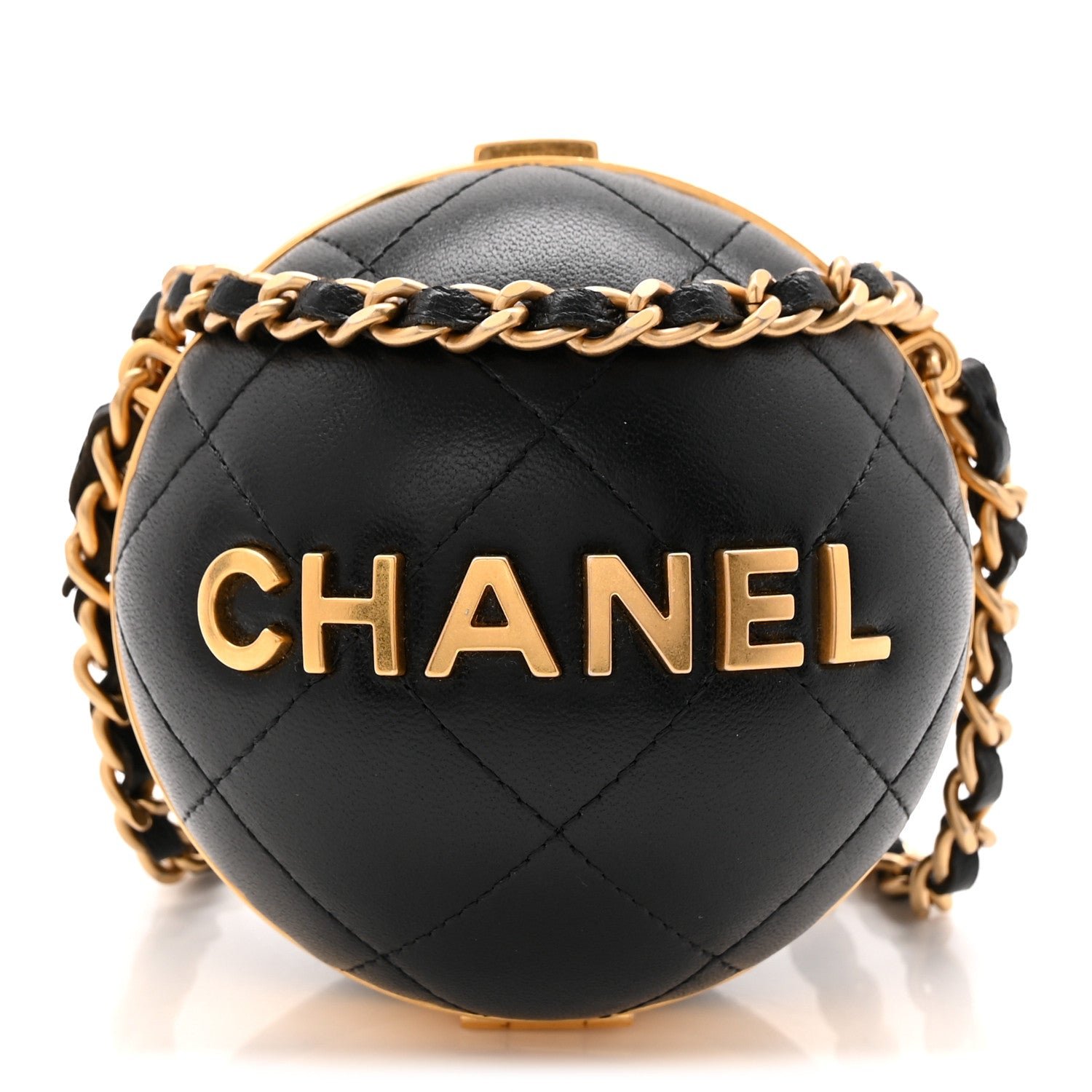 Chanel Lambskin Quilted Sphere Minaudiere Chain Clutch Black