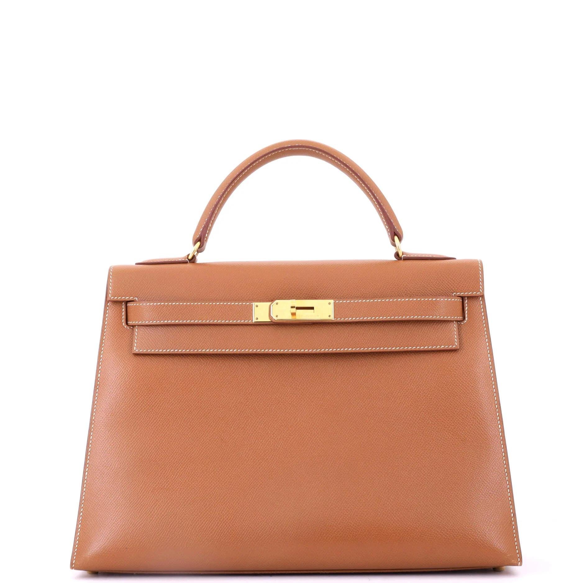 Hermes Kelly 32 Handbag Gold Courchevel Leather 1997