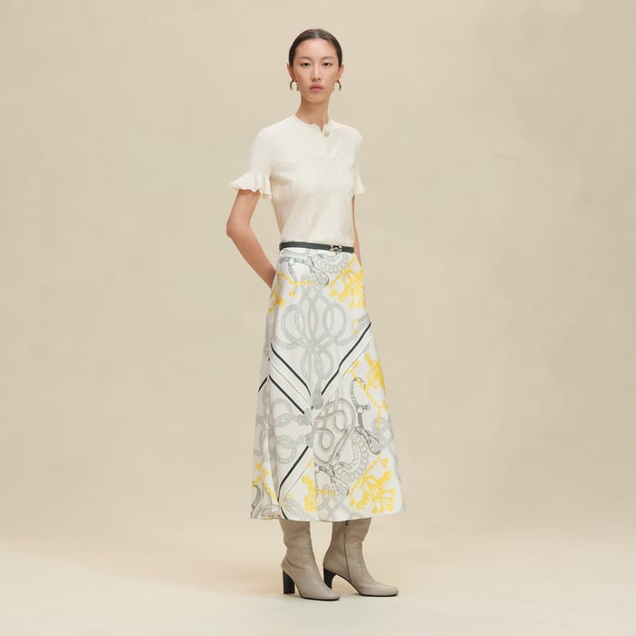 Blanc Nacre "Palefroi Remix" Flowy Slanted Skirt