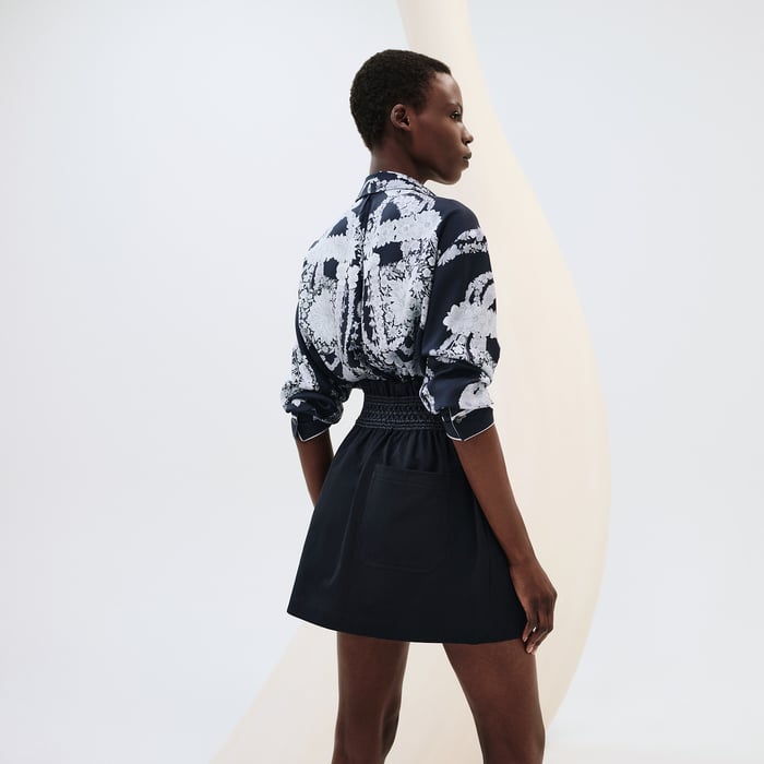 Bleu Noir High-waisted Smocked Skirt