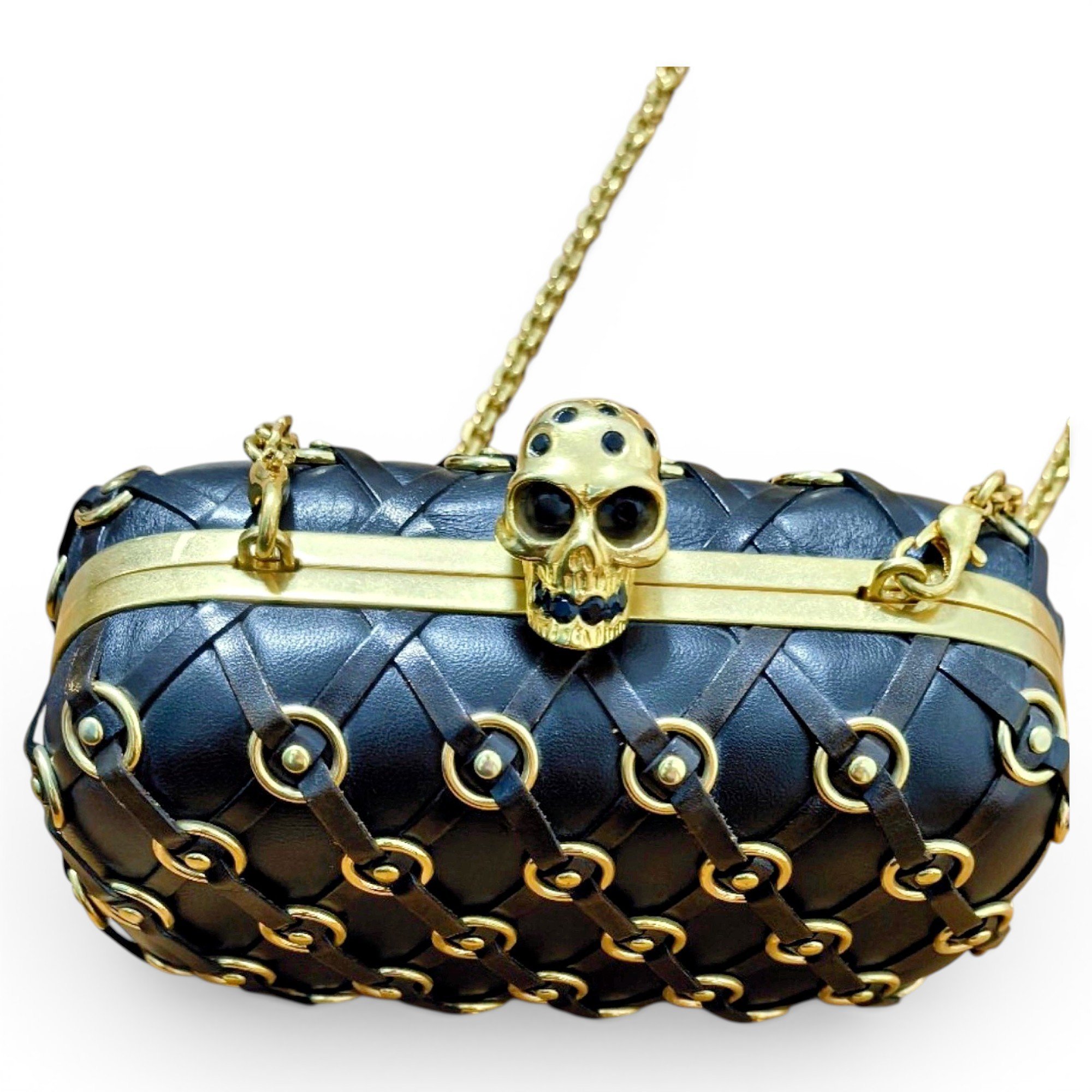 Skull leather clutch bag