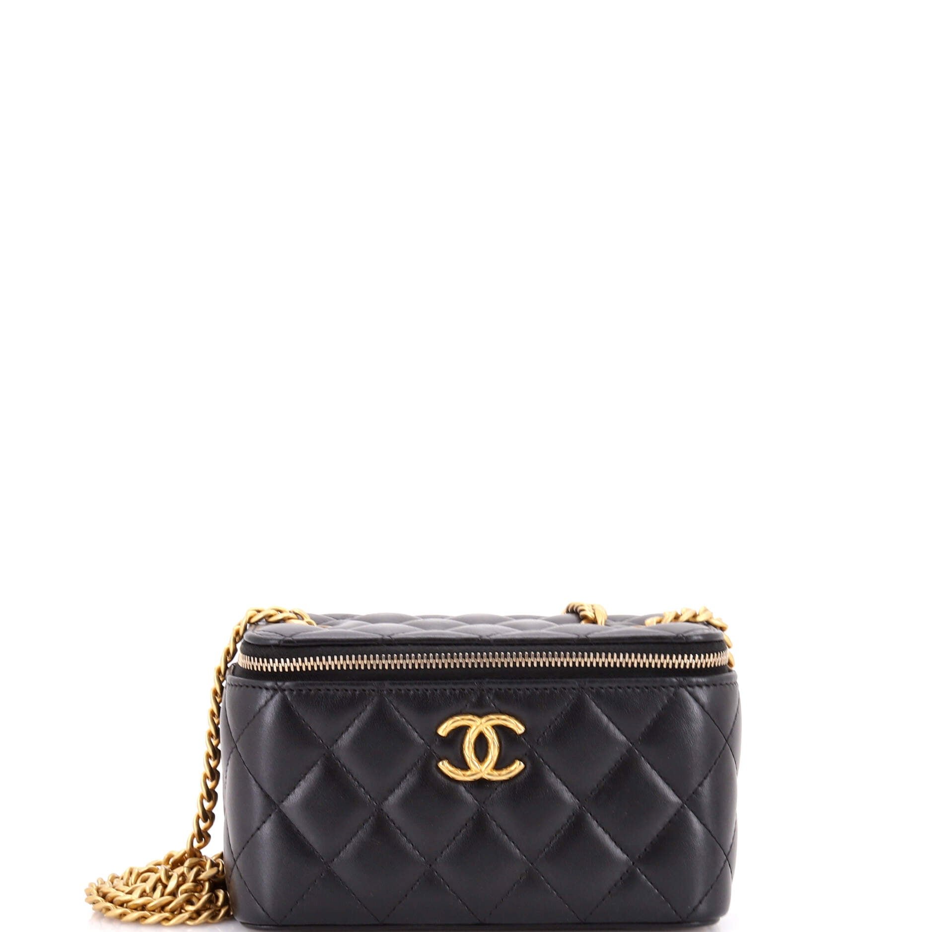 All Slide Long Vanity Case with Chain Quilted Lambskin Small