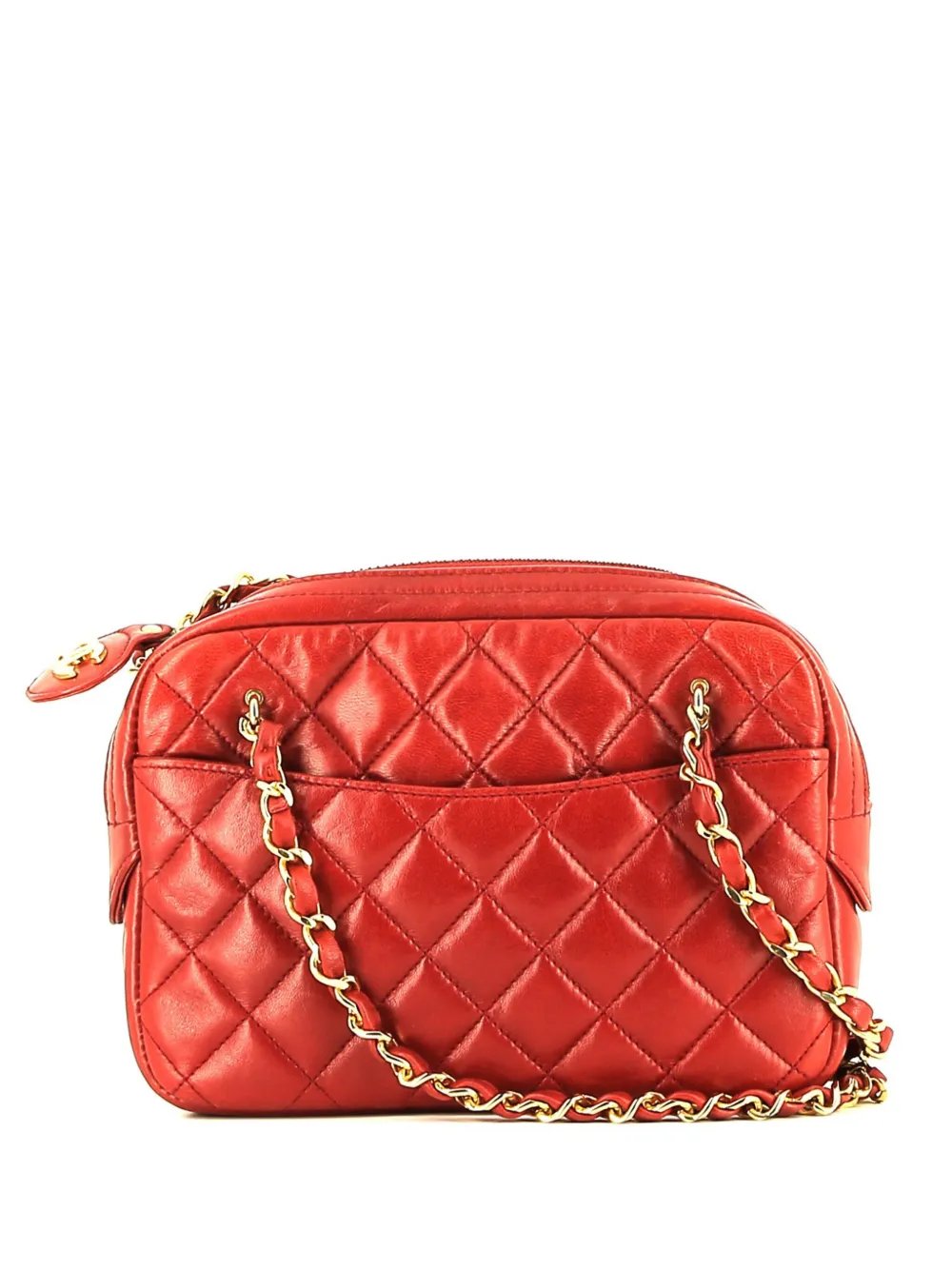diamond-quilted logo pull-tab camera bag