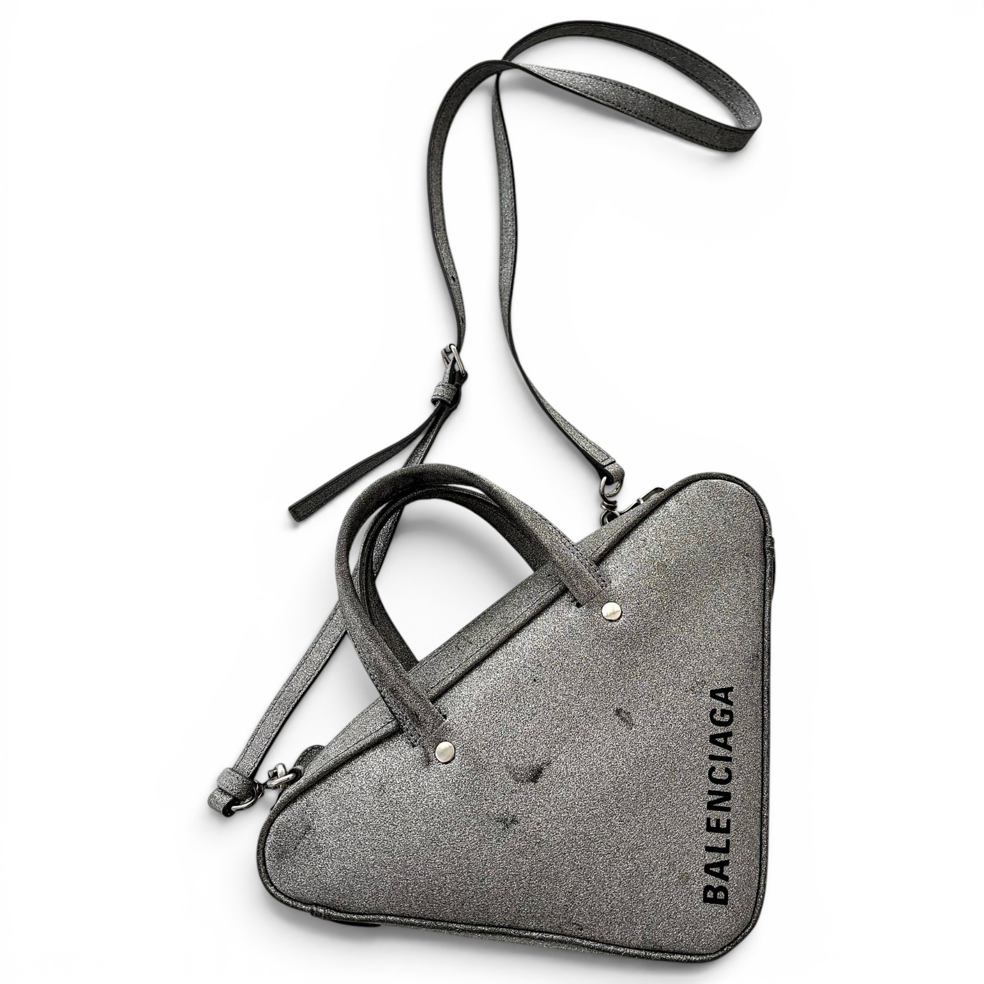 Triangle patent leather handbag