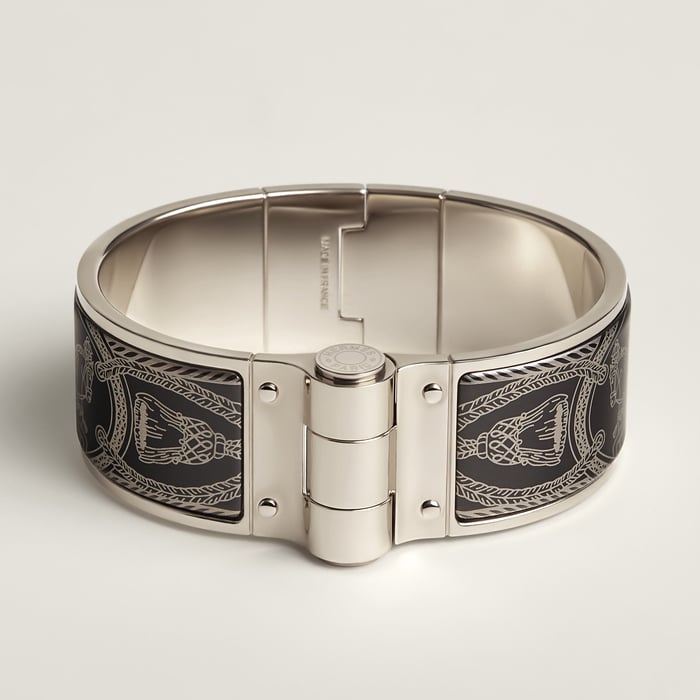 Hermès Grand Apparat hinged bracelet Platine/Noir | BagUSeek