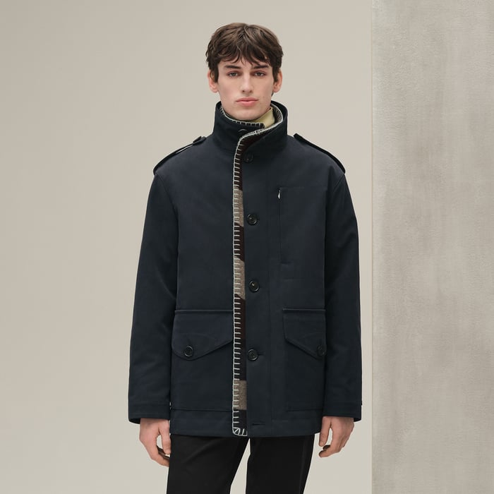 Marine Buttoned Short Parka