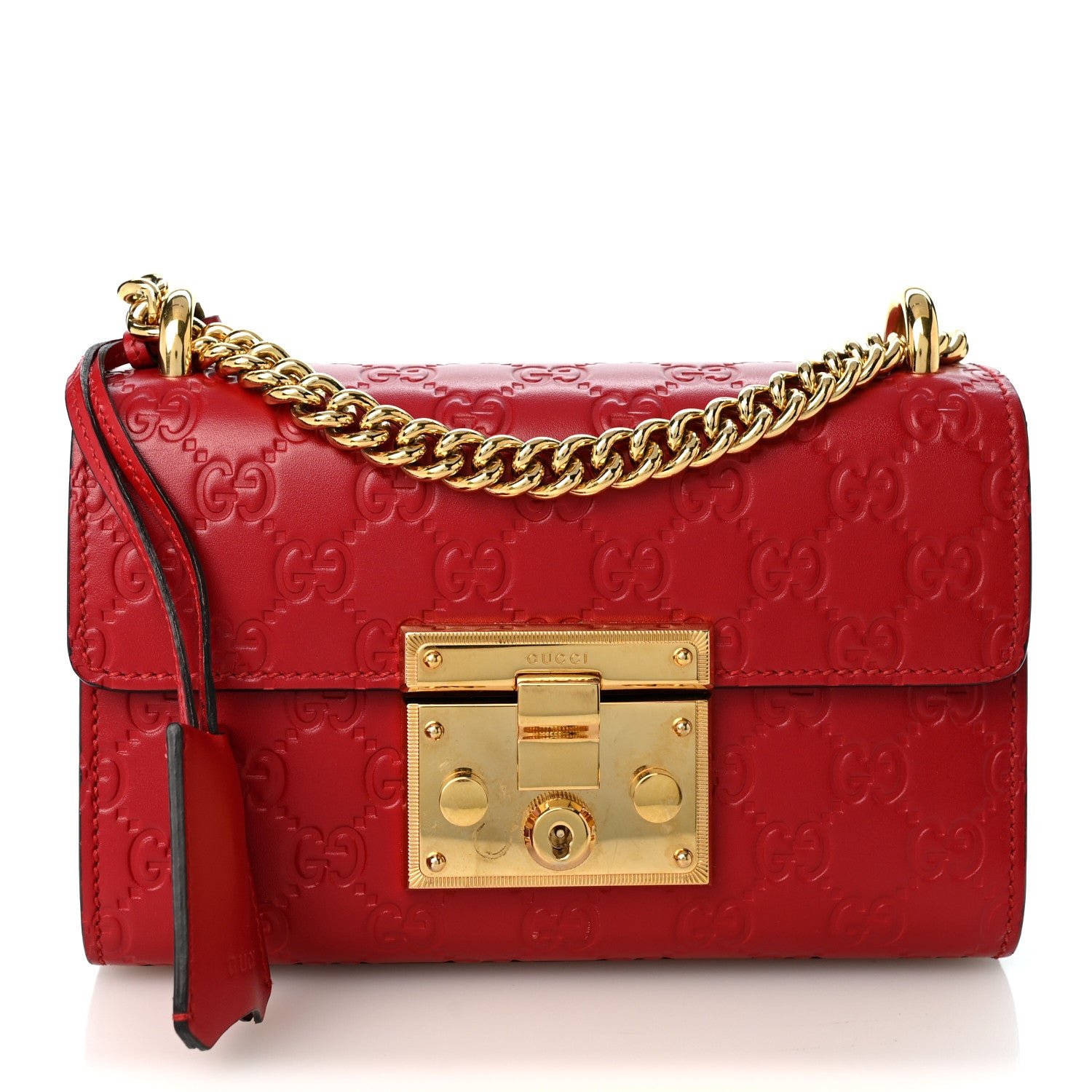 Gucci Guccissima Small Padlock Shoulder Bag Hibiscus Red