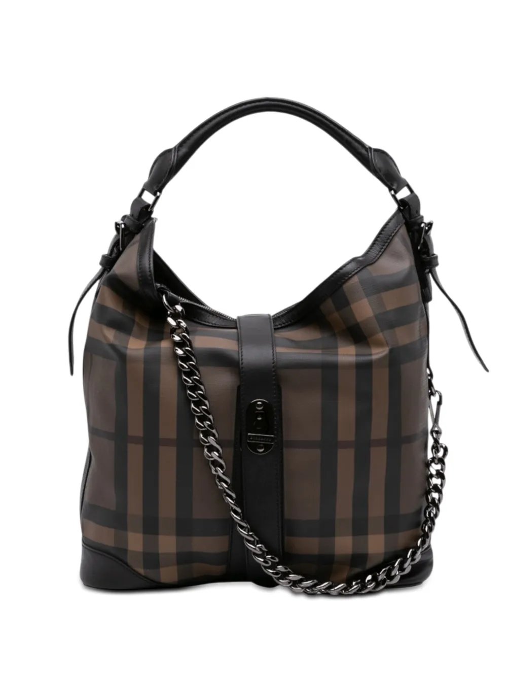Burberry 2000-2017 Medium Smoke Check Coated Canvas Chain Hobo shoulder bag