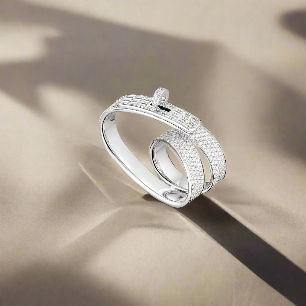Hermes Hermès 18K White Gold & Diamond Kelly Gavroche Double Ring