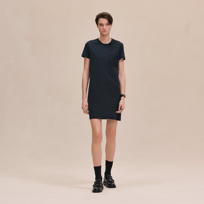 Bleu Noir Embroidered Pocket Dress