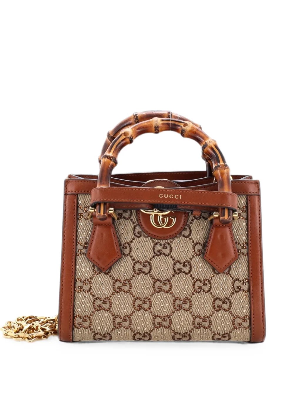 Diana NM Bamboo Handle Crystal Embellished GG Canvas Mini tote bag
