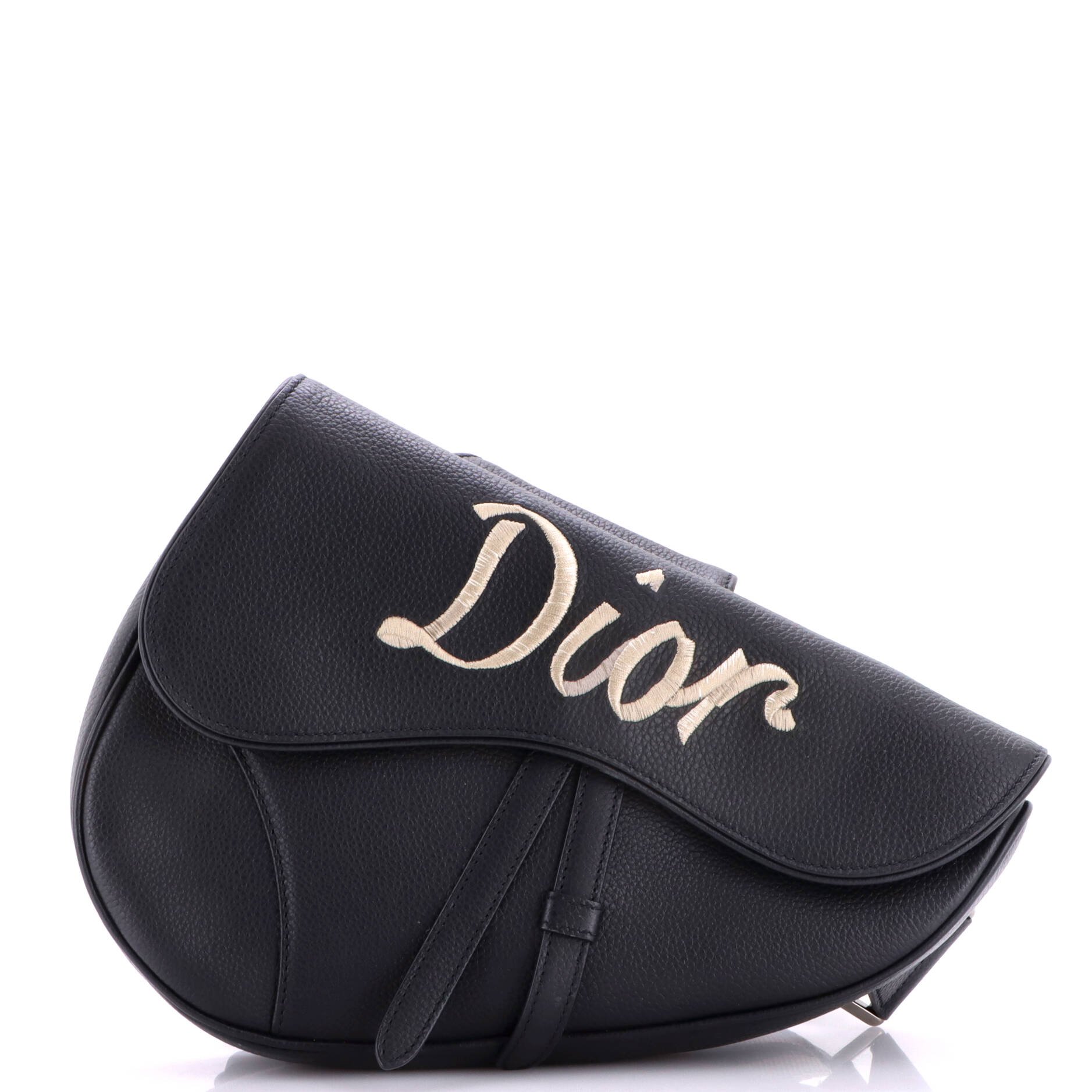 Saddle Crossbody Bag Logo Embroidered Leather