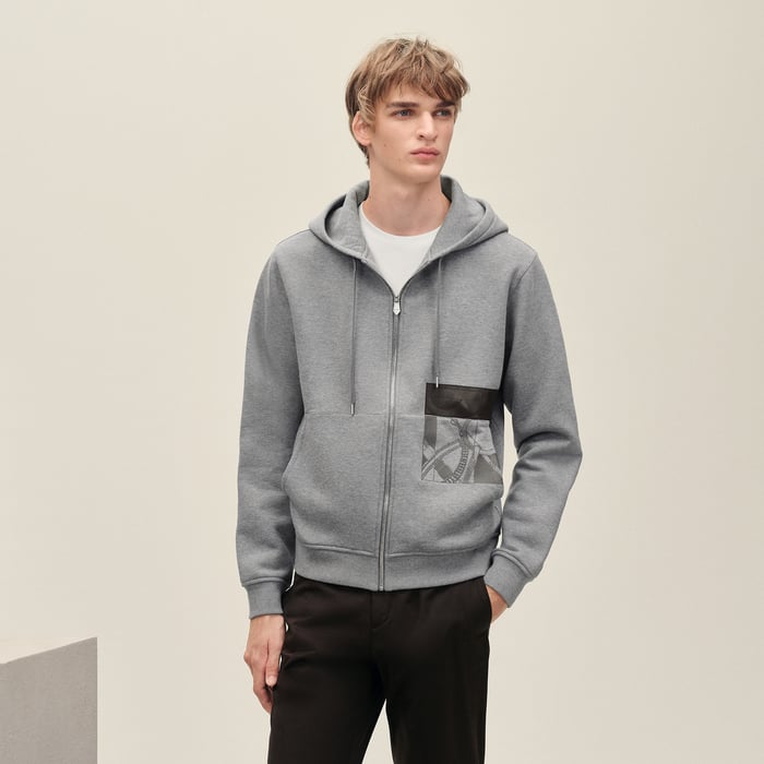 Gris "Eperon d'Or En Perspective" Zipped Hooded Sweater