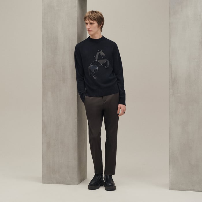 Marine Cashmere "Cheval Tangram" Crewneck Sweater