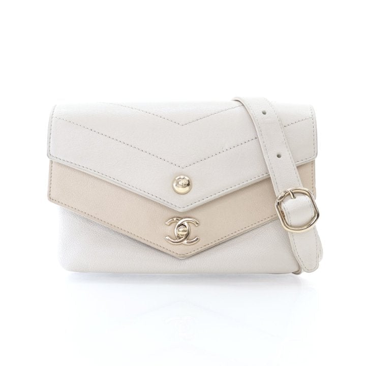 Chanel Mini Lambskin Chevron Double Waist Bag