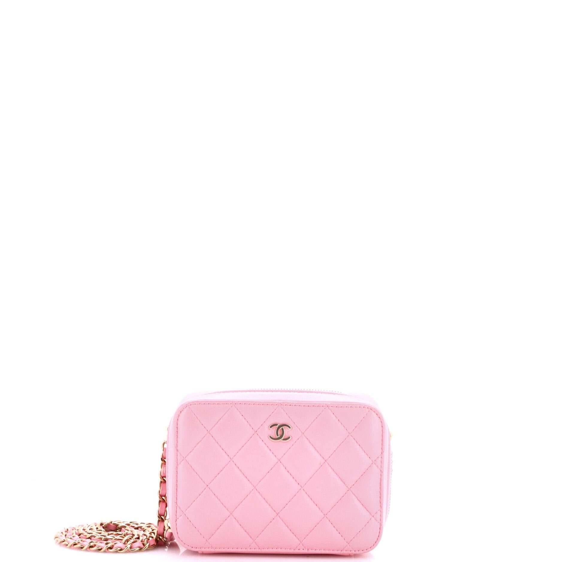 Zip Around Vanity Case with Chain Quilted Lambskin Mini