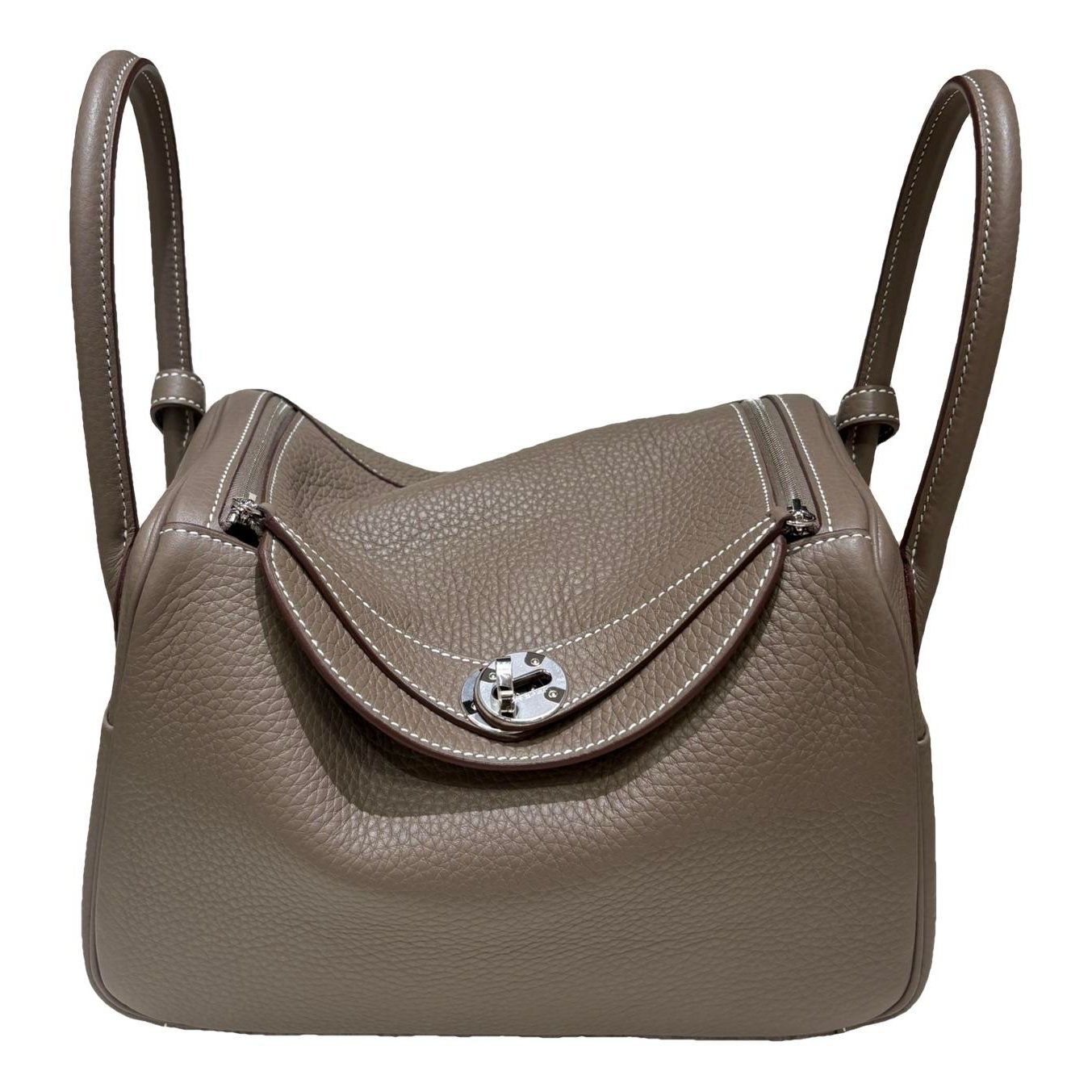 Hermes Lindy Handbag Etoupe Clemence Leather