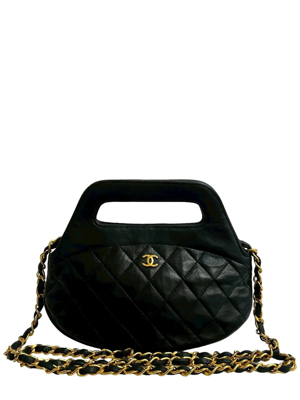 1989-1991 CC Quilted Lambskin Top Handle Round Frame Bag satchel