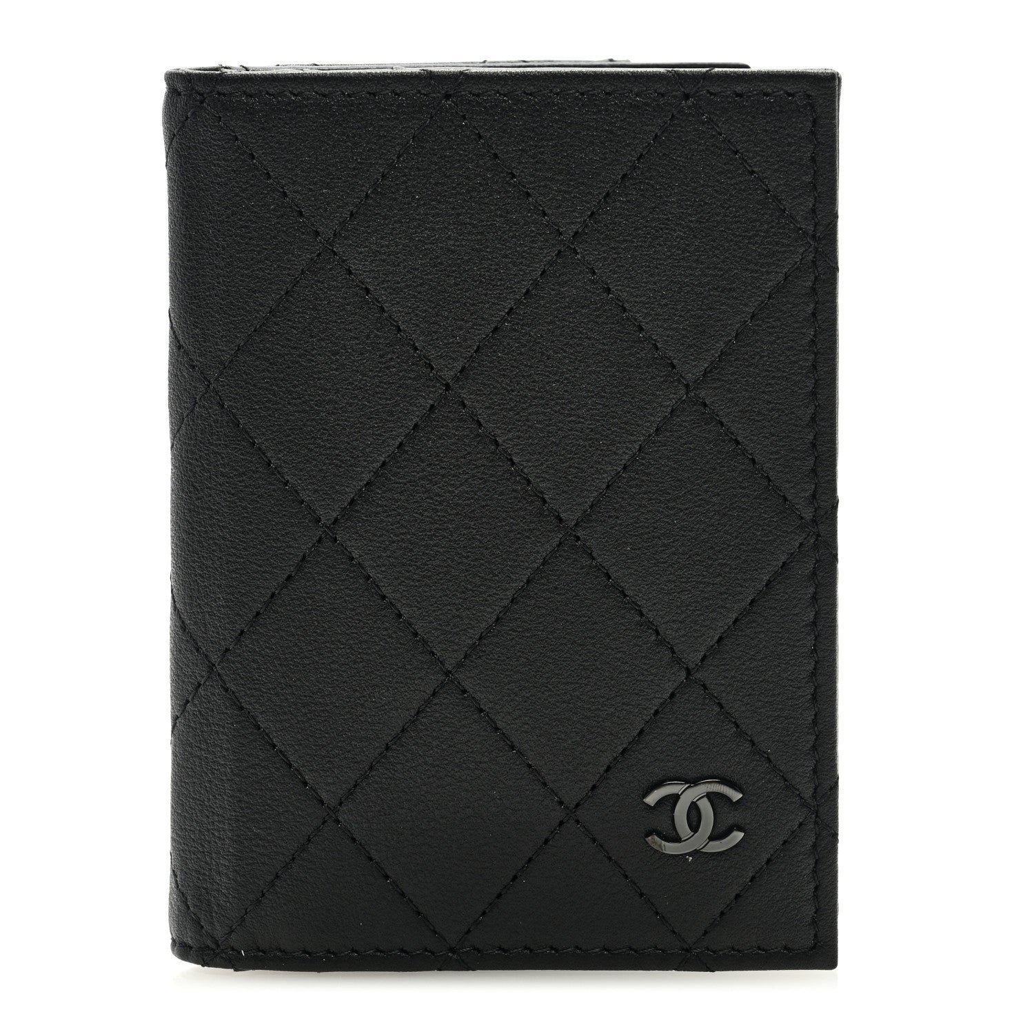 Chanel Grained Calfskin Quilted Card Holder Wallet So Black