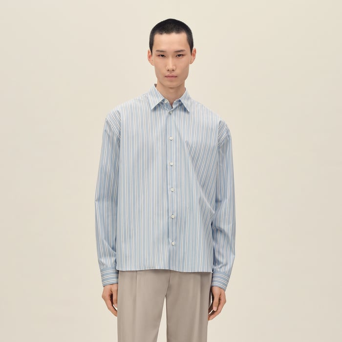 Bleu Ciel "Rayures Fond Colore" Boxy Fit Shirt With Louis Collar