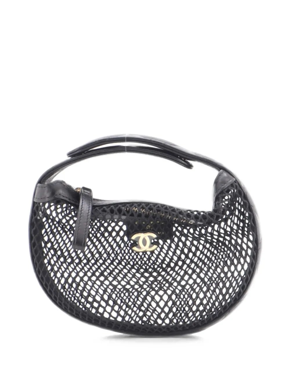 CC Pouch Bag Mesh with Quilted Leather hobo bag