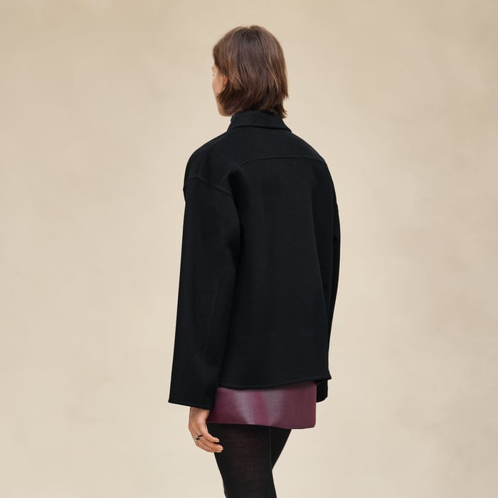 Noir Cashmere Coat With Shawl Collar