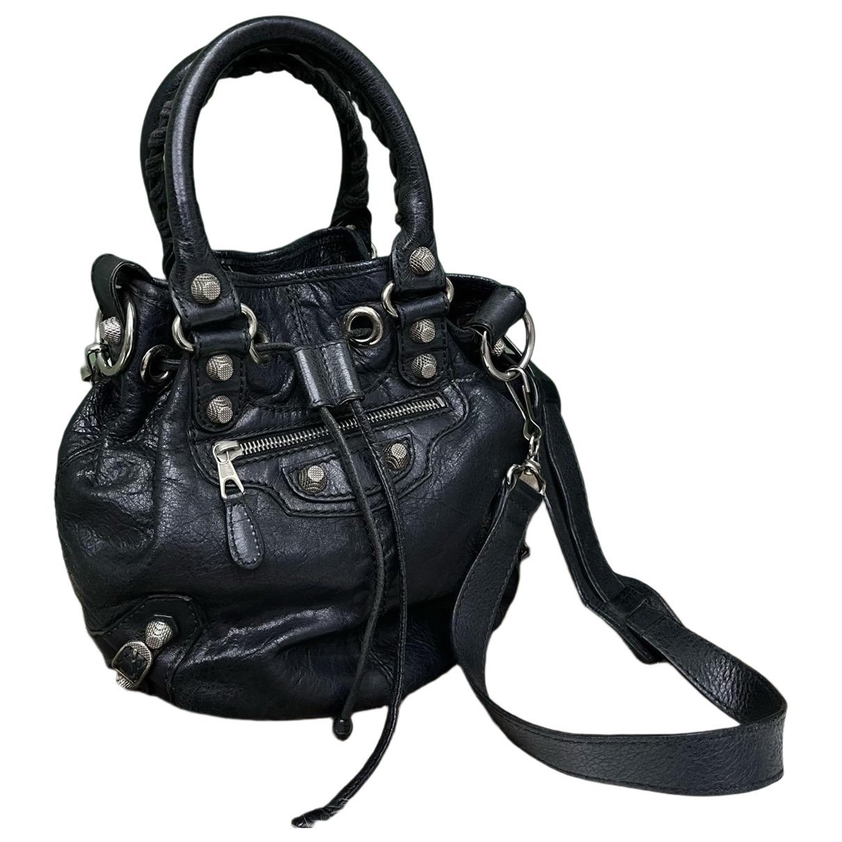 Pompon leather handbag