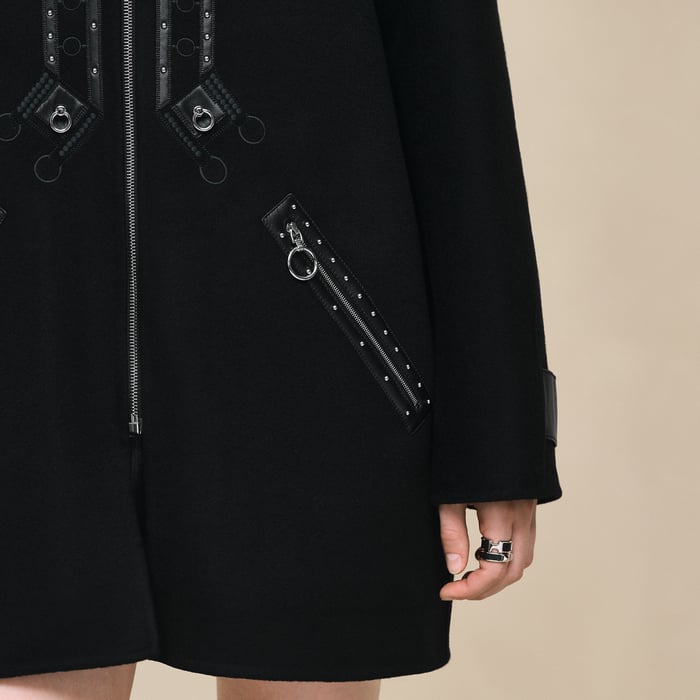 Noir Embroidered Car Coat