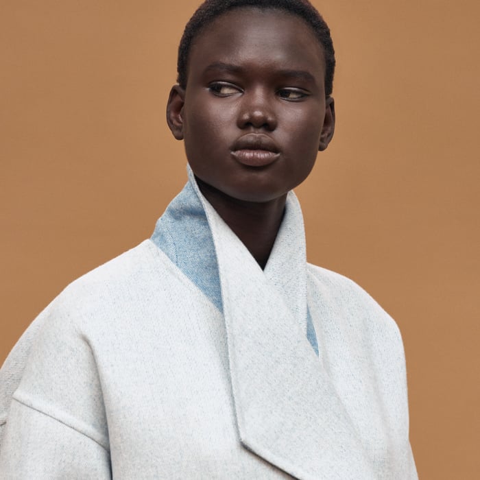 Bleu Cashmere Coat With Shawl Collar