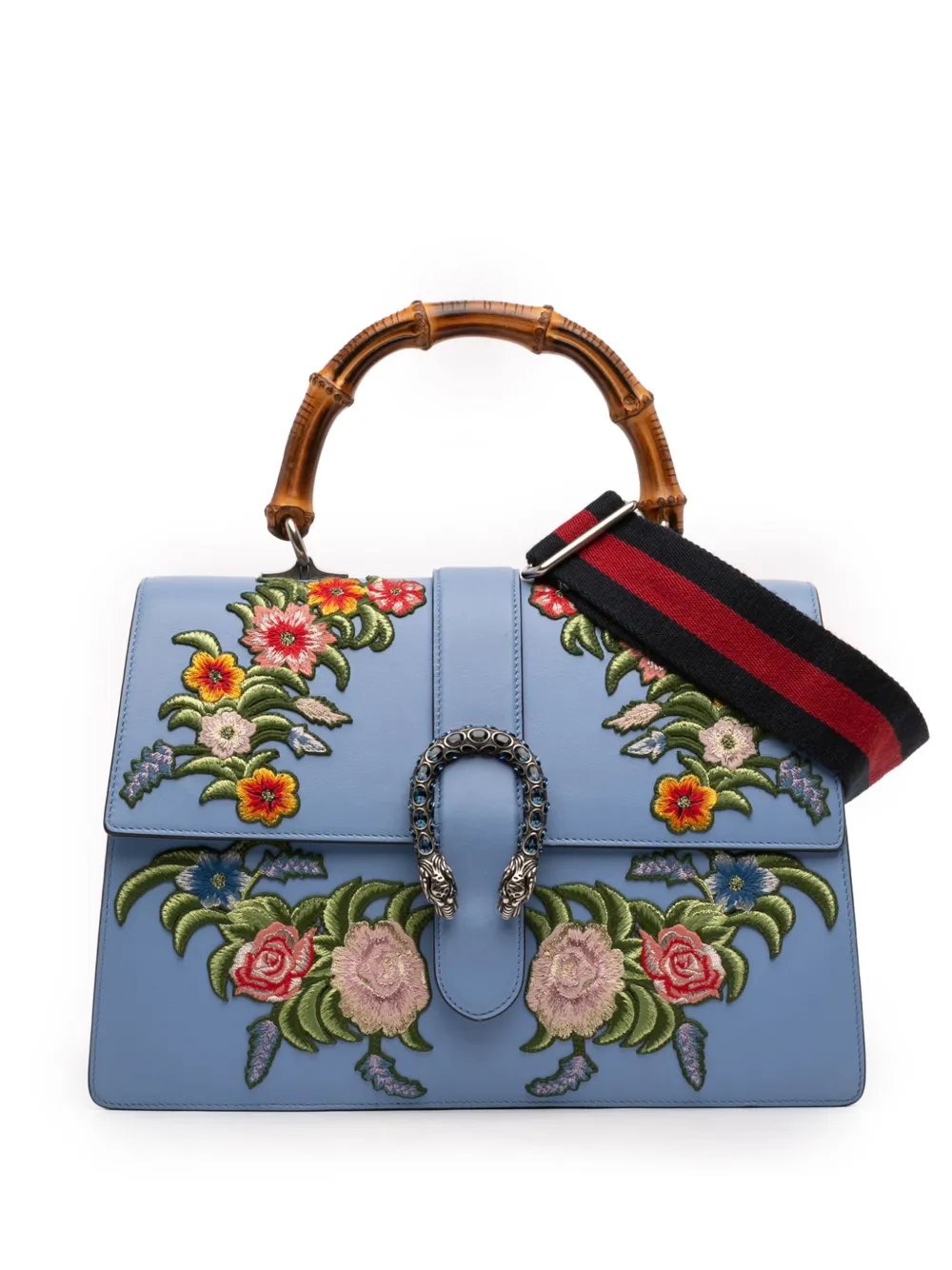 2016-2026 Large Calfskin Floral Embroidered Bamboo Dionysus Web satchel