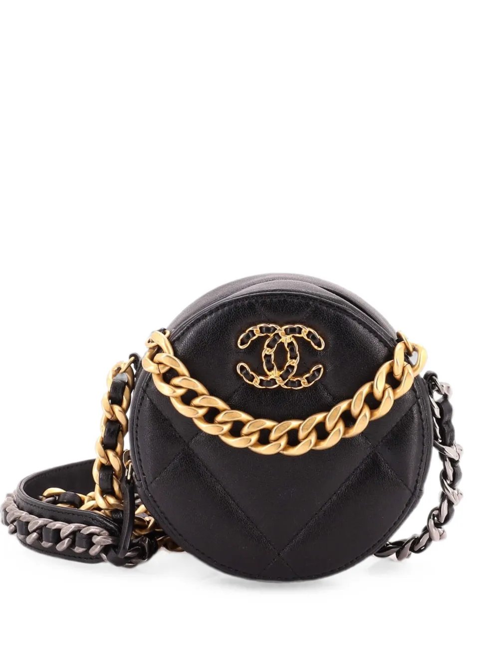 19 Round with Chain Quilted Leather clutch bag