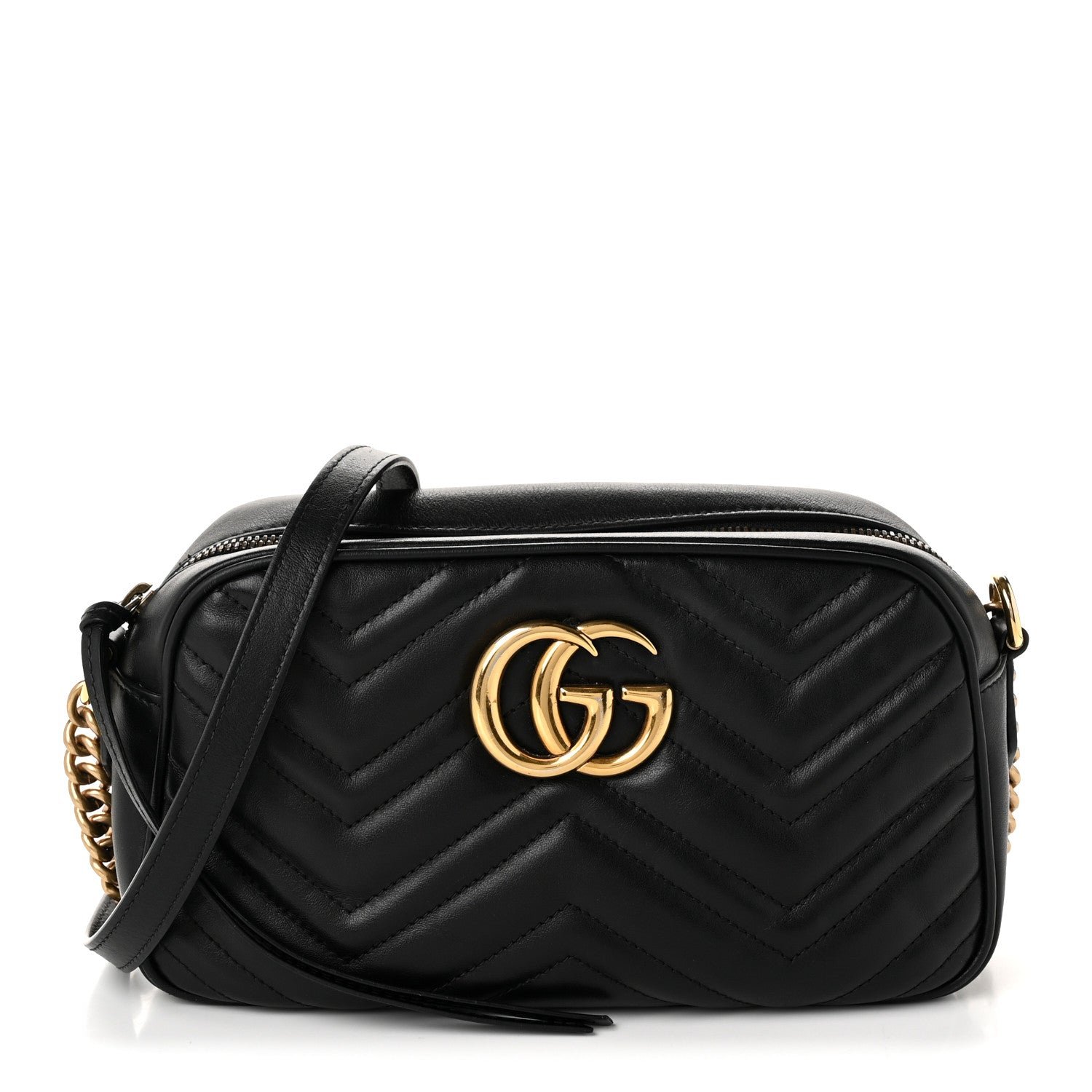 Gucci Calfskin Matelasse Small GG Marmont Chain Shoulder Bag Black
