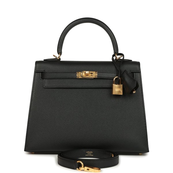 Hermes Hermes Kelly Sellier 25 Black Epsom Gold Hardware