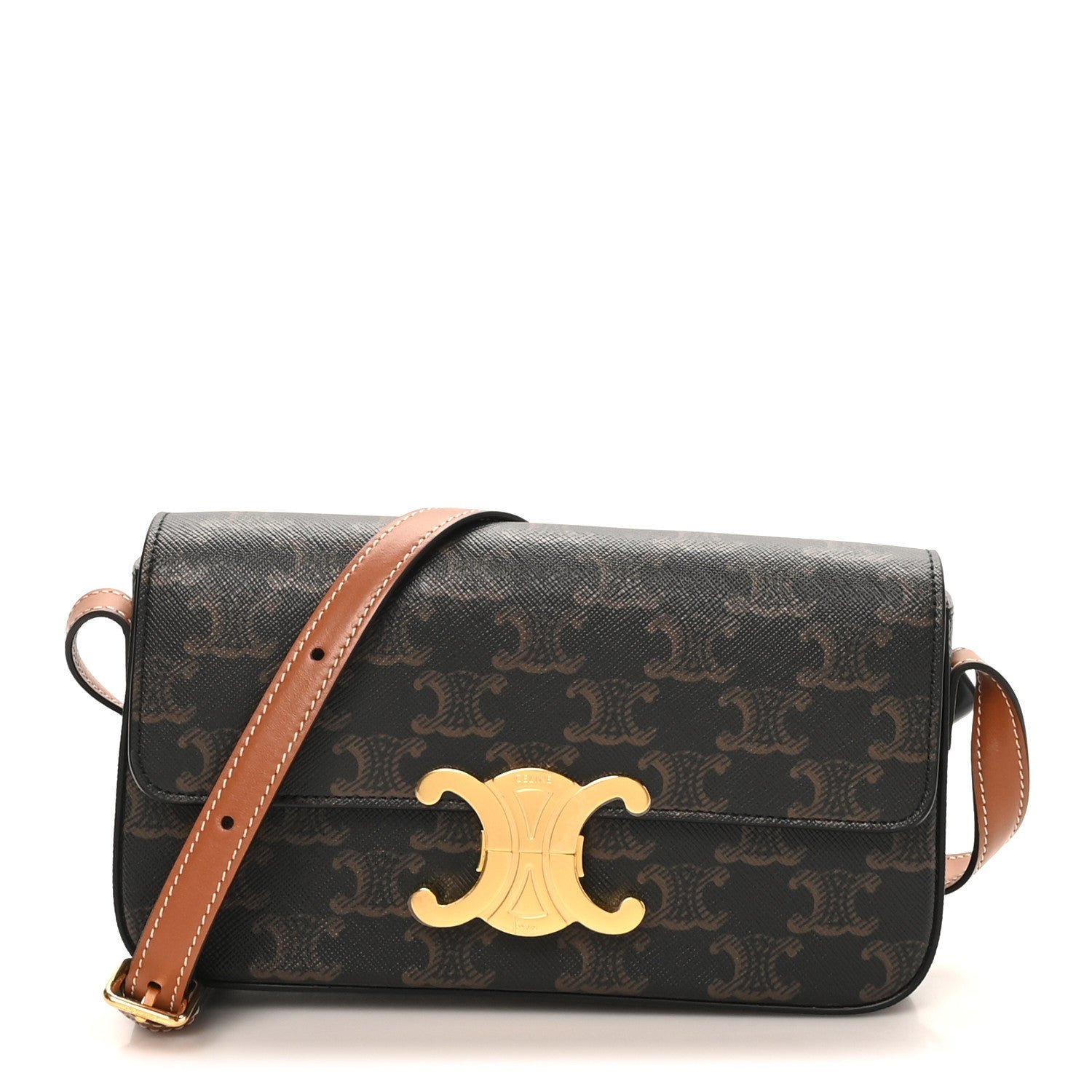 Celine Canvas Calfskin Triomphe Shoulder Bag Tan