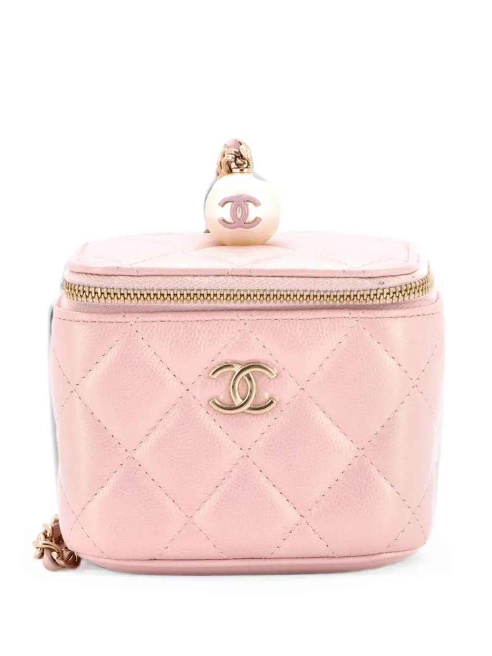 Classic Pearl Vanity Case with Chain Quilted Iridescent Caviar Mini clutch bag
