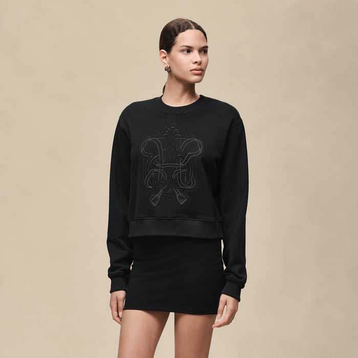 Noir Sweatshirt With Embroidered Darts
