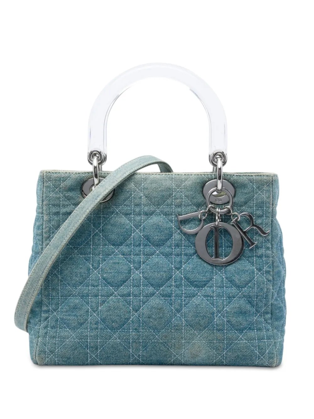 1999 Medium Denim Cannage Acrylic Handles Lady Dior satchel