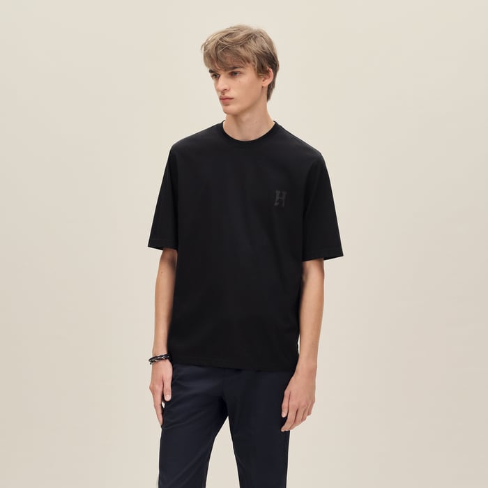 Noir "H'Cheval" T-shirt With Leather Detail