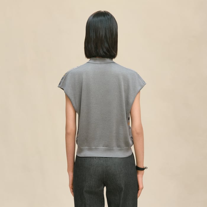 Gris Ténorite "Coloriages De Jour" Sleeveless Twillaine Sweater