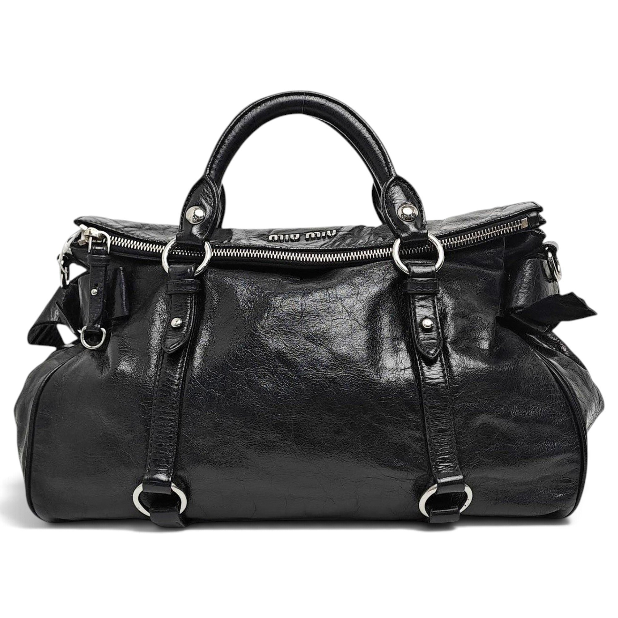Bow bag leather handbag