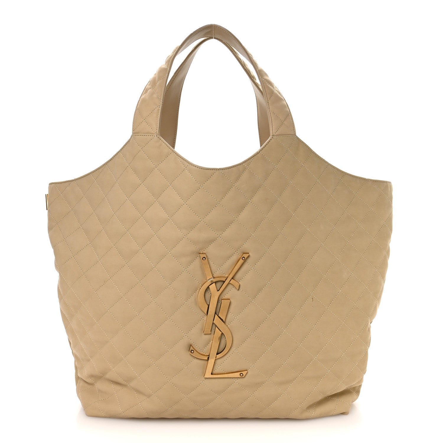 Saint Laurent Nubuck Suede Quilted Maxi Icare Shopping Tote Safari Beige
