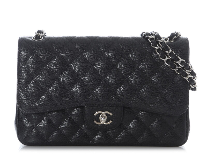 Black Quilted Caviar Jumbo Classic Double Flap Bag Silver Hardware, 2011-2012