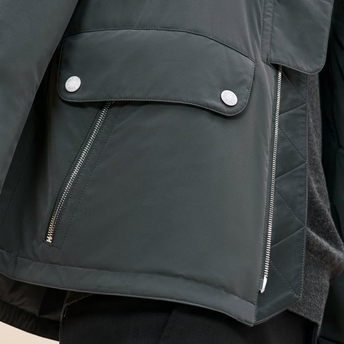 Carbone Straight Cut Jacket With Leather Detail
