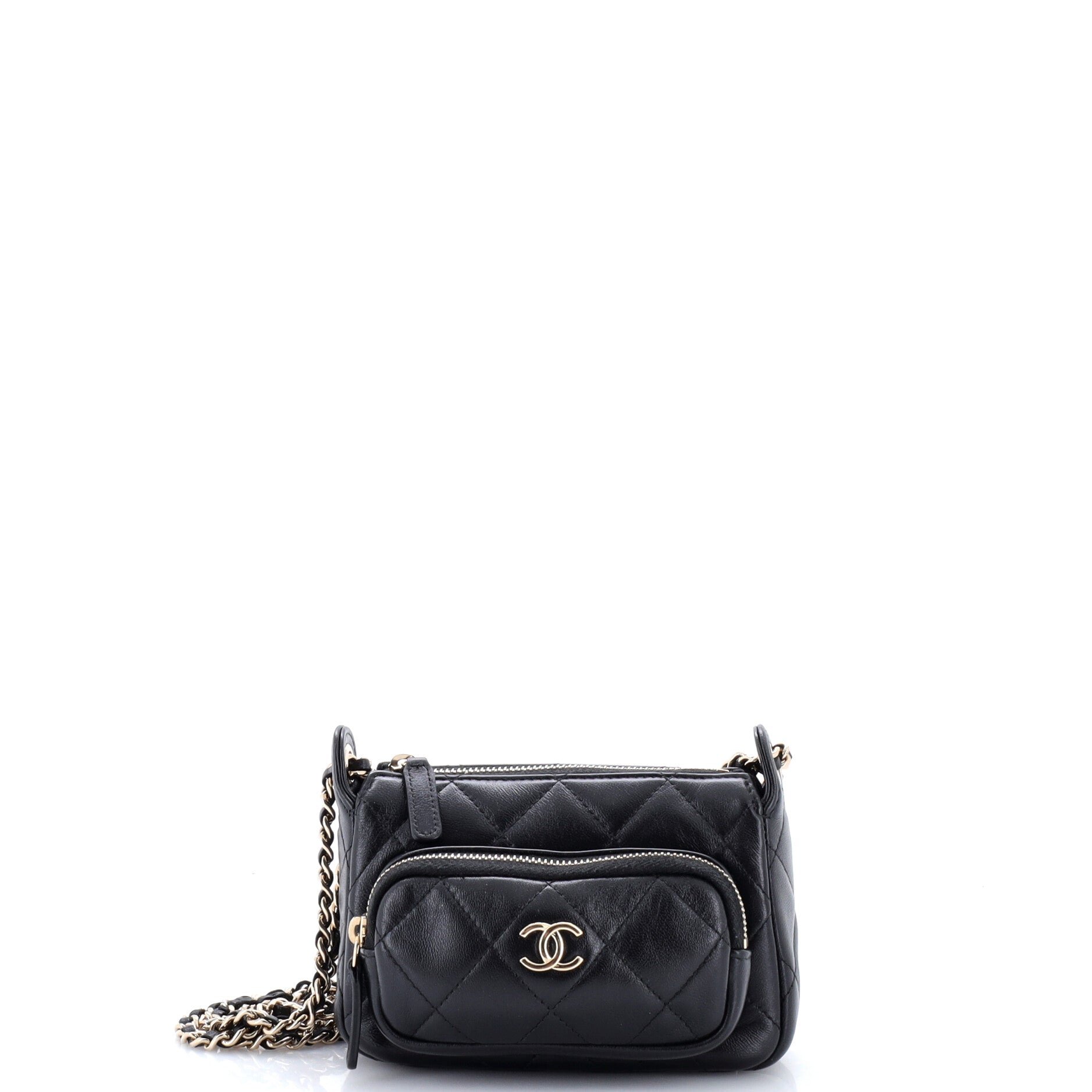 CC Front Pocket Zip Clutch with Chain Quilted Lambskin Mini