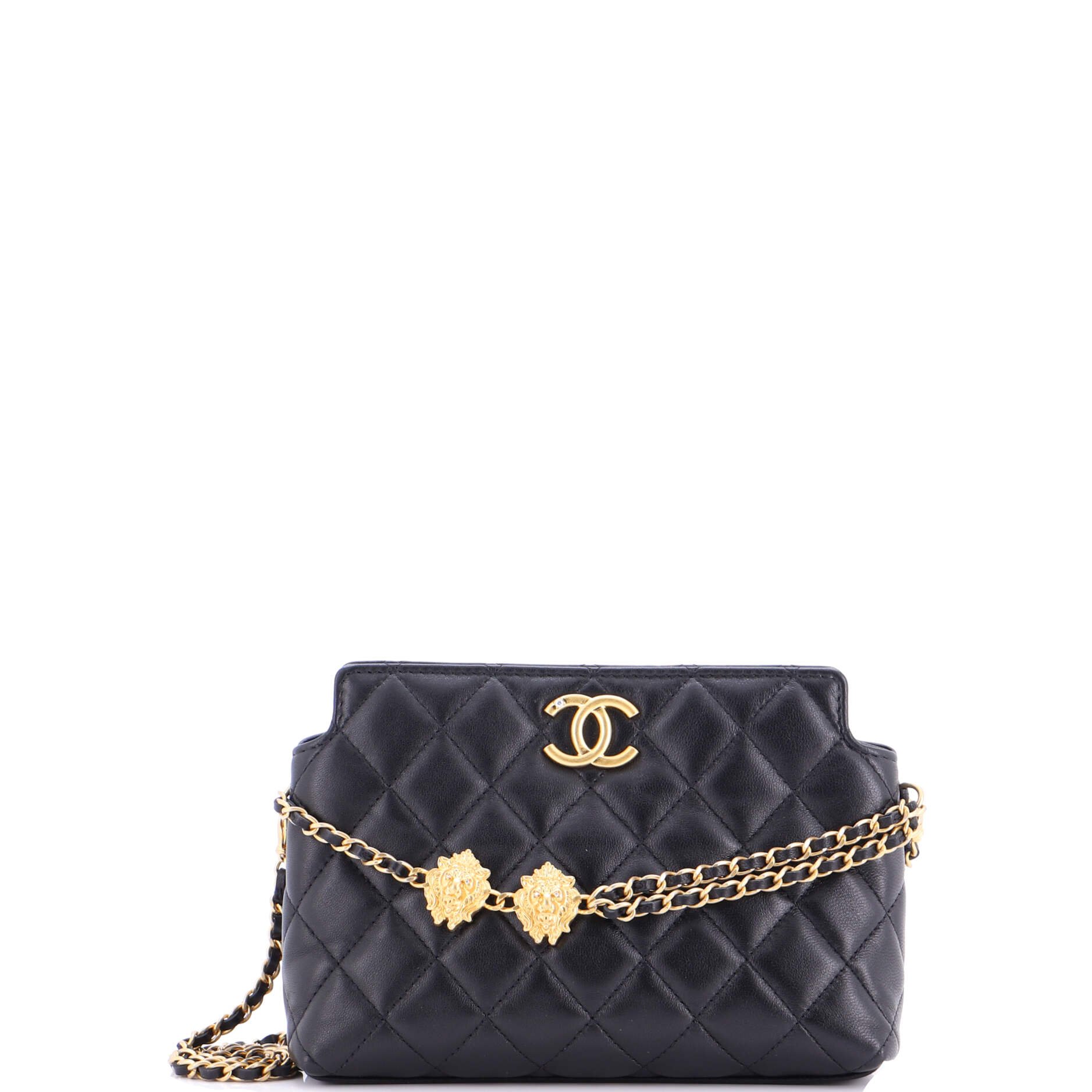 Chanel CC Leo Lion Hobo Clutch with Chain Quilted Leather Small