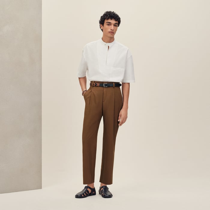 Blanc Short-sleeve Boxy Fit Shirt With Vareuse Collar
