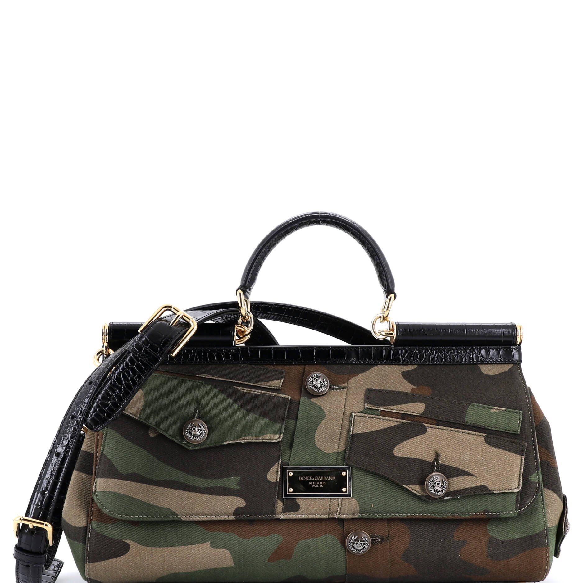 Dolce &amp; Gabbana Miss Sicily Bag Cotton Camouflage Patchwork Large