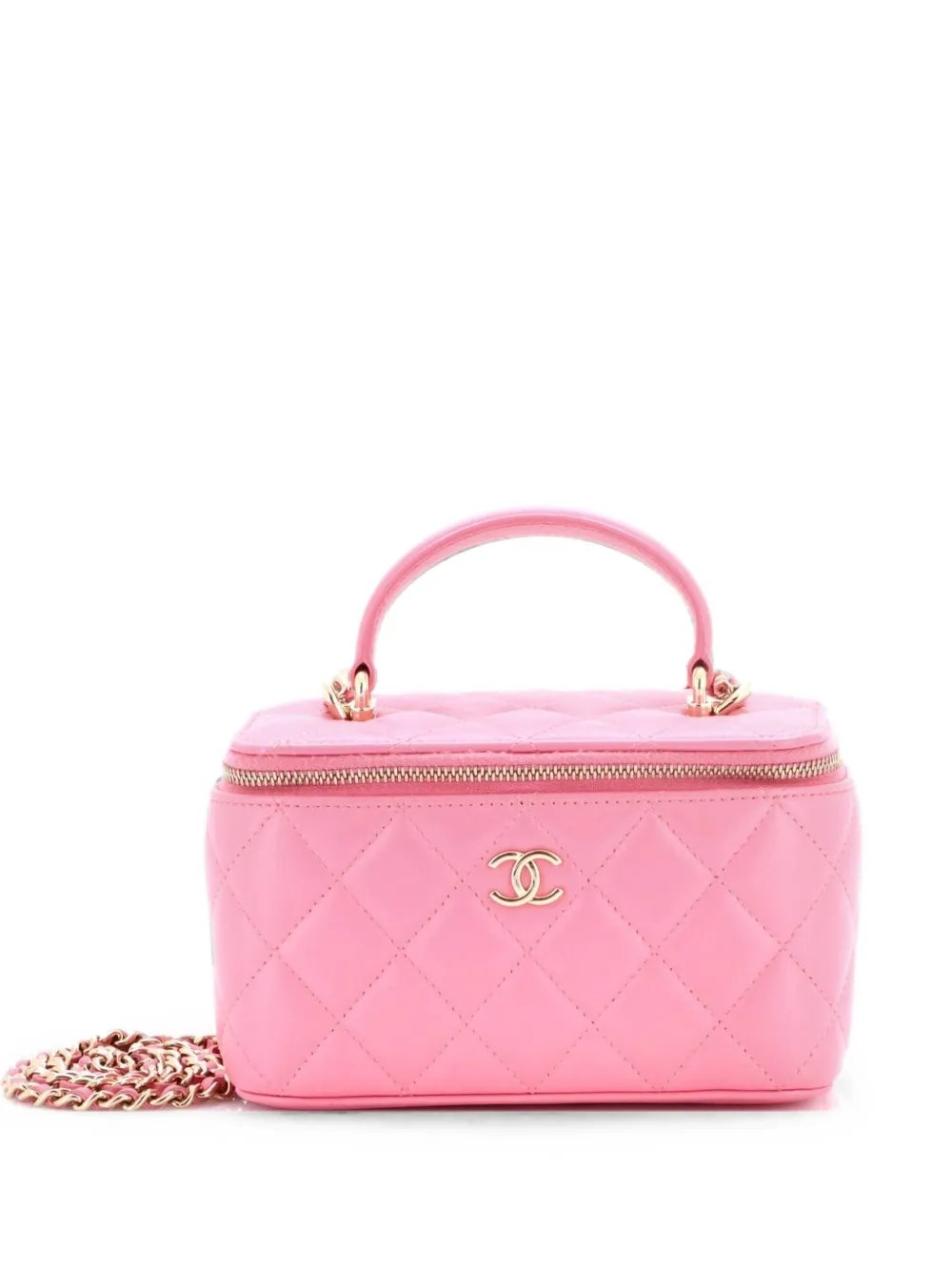 Classic Top Handle Vanity Case with Chain Quilted Lambskin Small crossbody bag