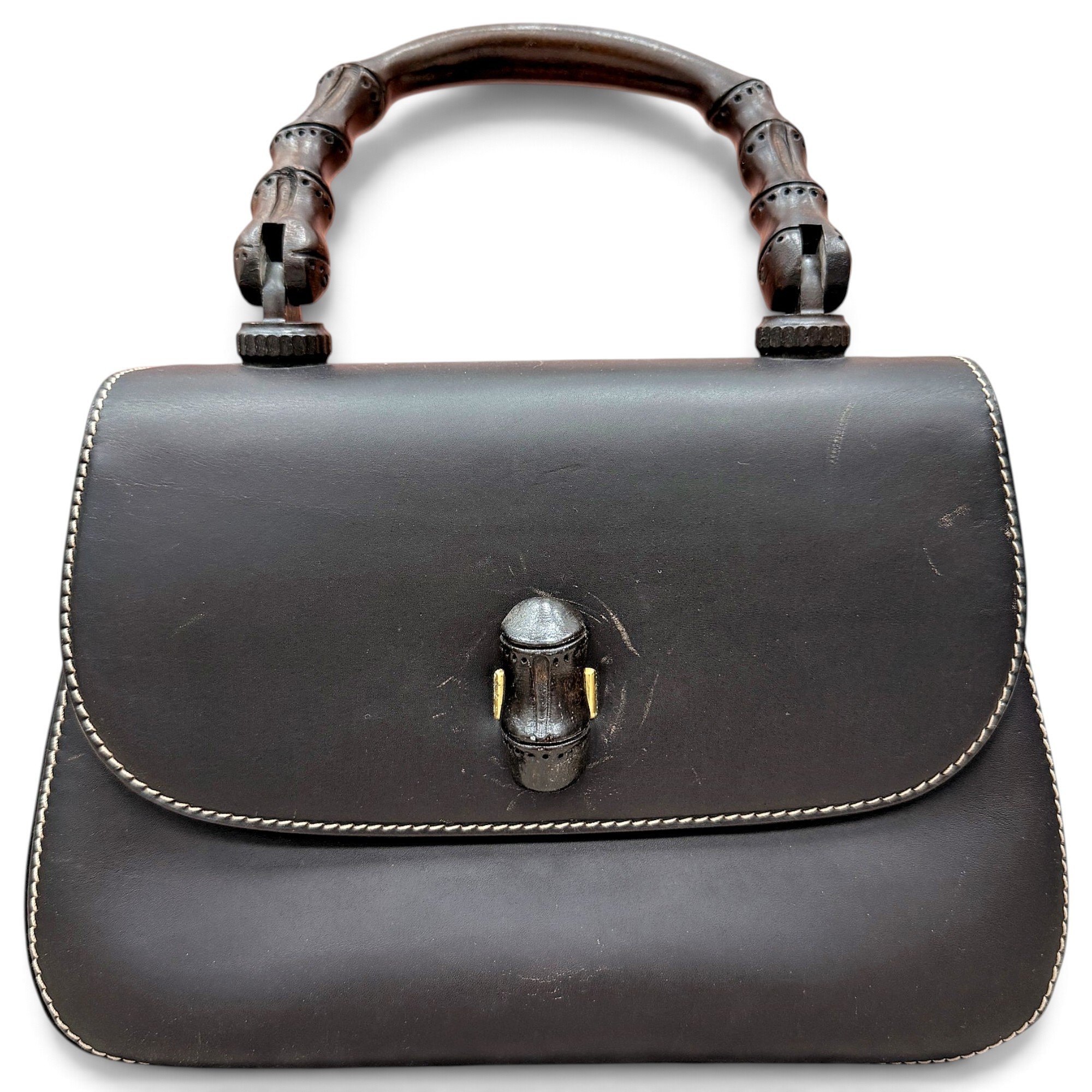 Convertible Bamboo Top Handle leather handbag
