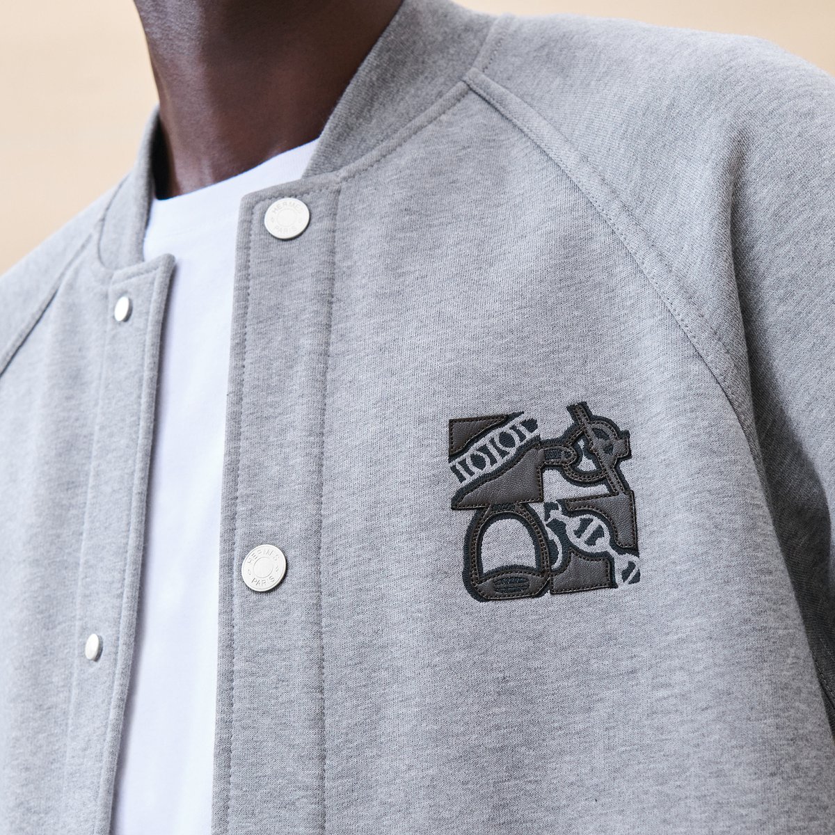 Gris "Metallerie Au Carre" Varsity Jacket With Leather Detail